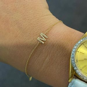 Diamond Initial "M" in 14K Yellow Gold Bracelet